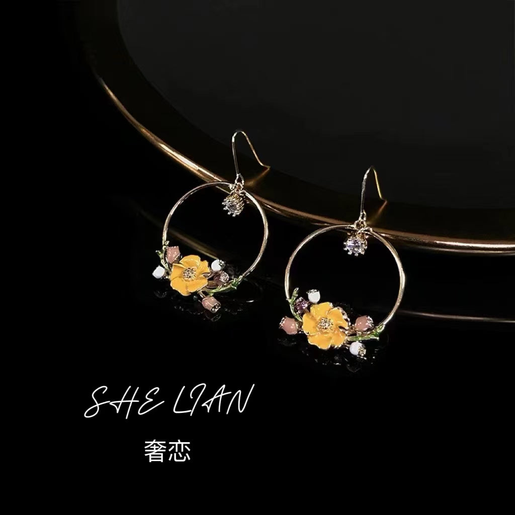 1001 S925 shelian handmade flower earrings