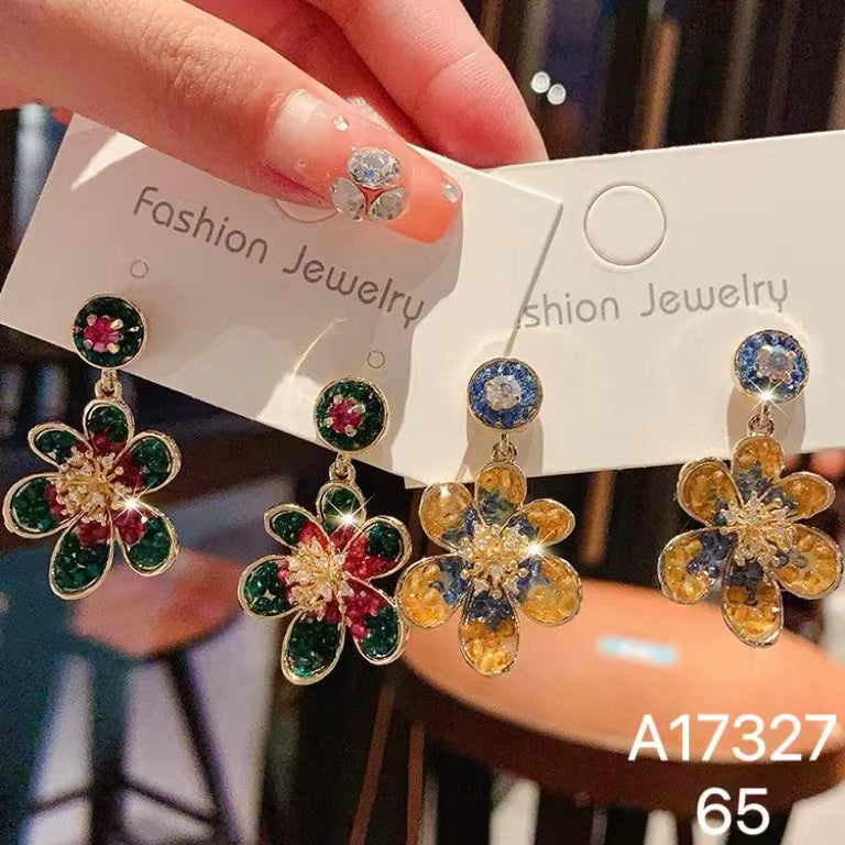 1003 S925 shelian handmade crystal flower earrings