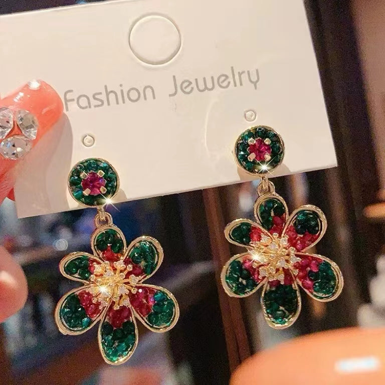 1003 S925 shelian handmade crystal flower earrings