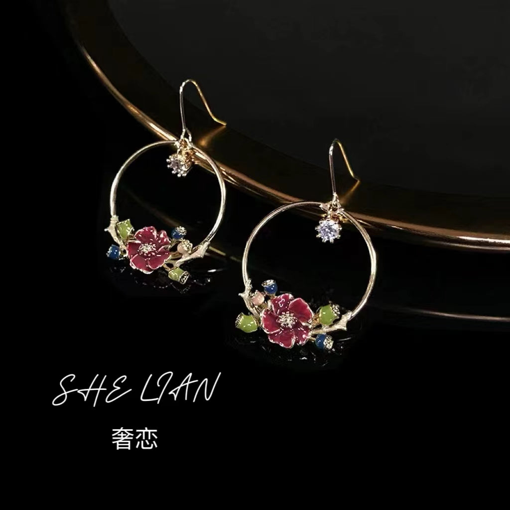 1001 S925 shelian handmade flower earrings