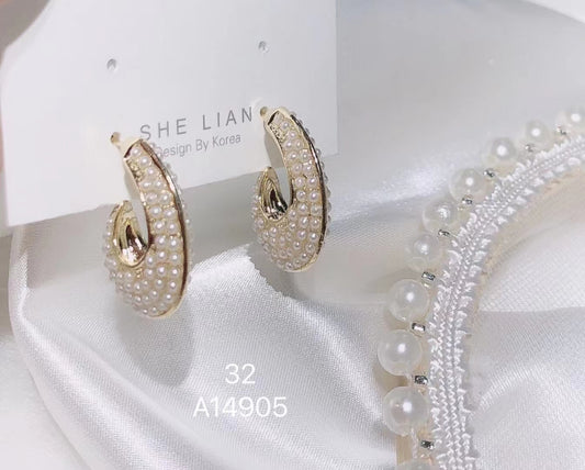 1007 S925 shelian handmade shell pearl C hoop earrings