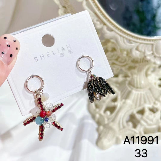 1015 S925 shelian handmade starfish crystal earrings