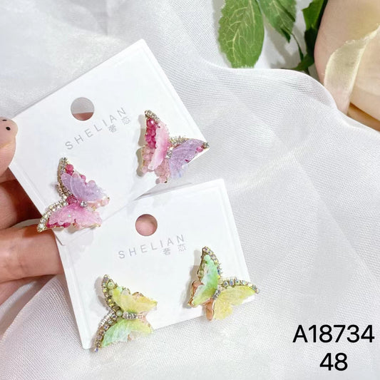 1023 S925 shelian handmade crystal butterfly earrings