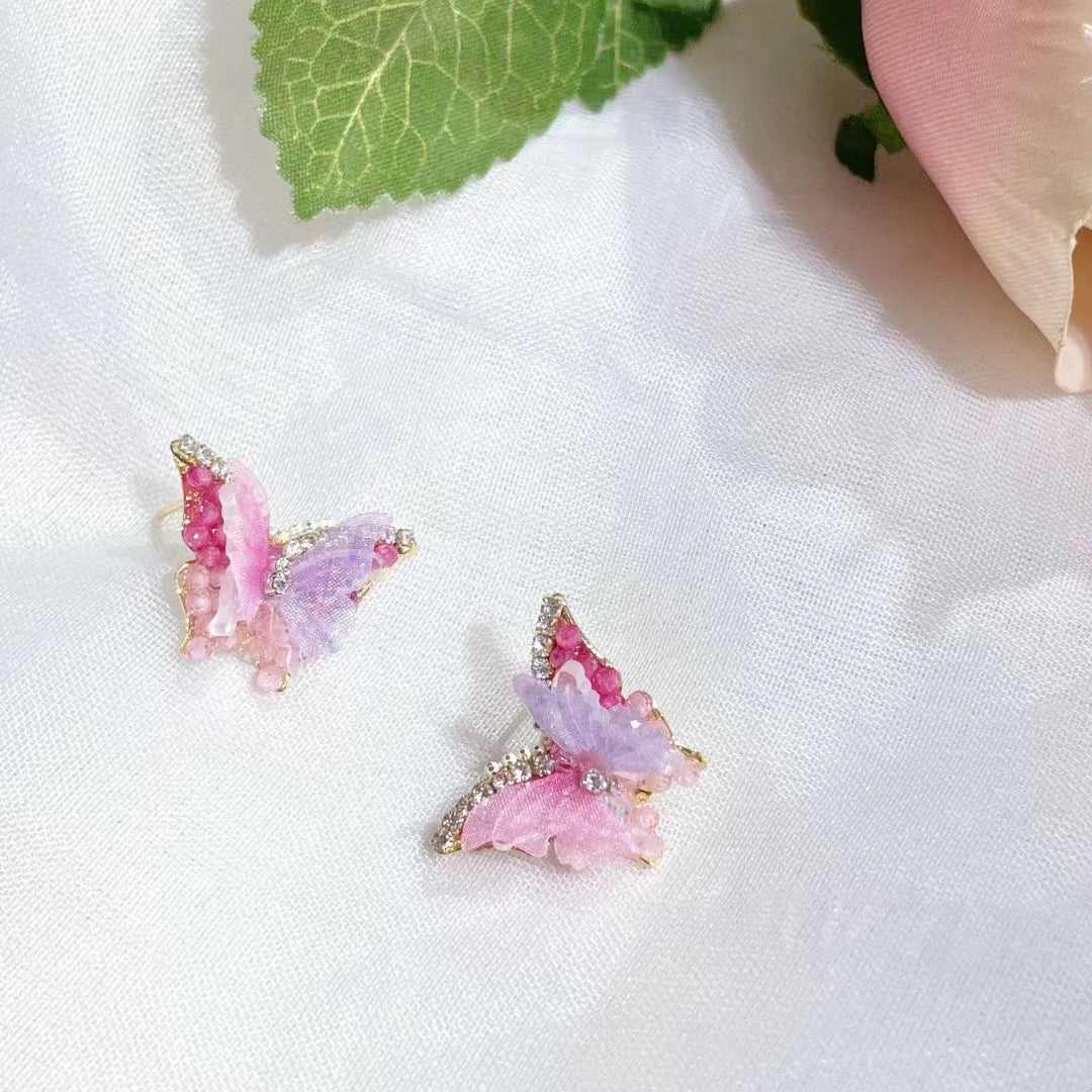 1023 S925 shelian handmade crystal butterfly earrings