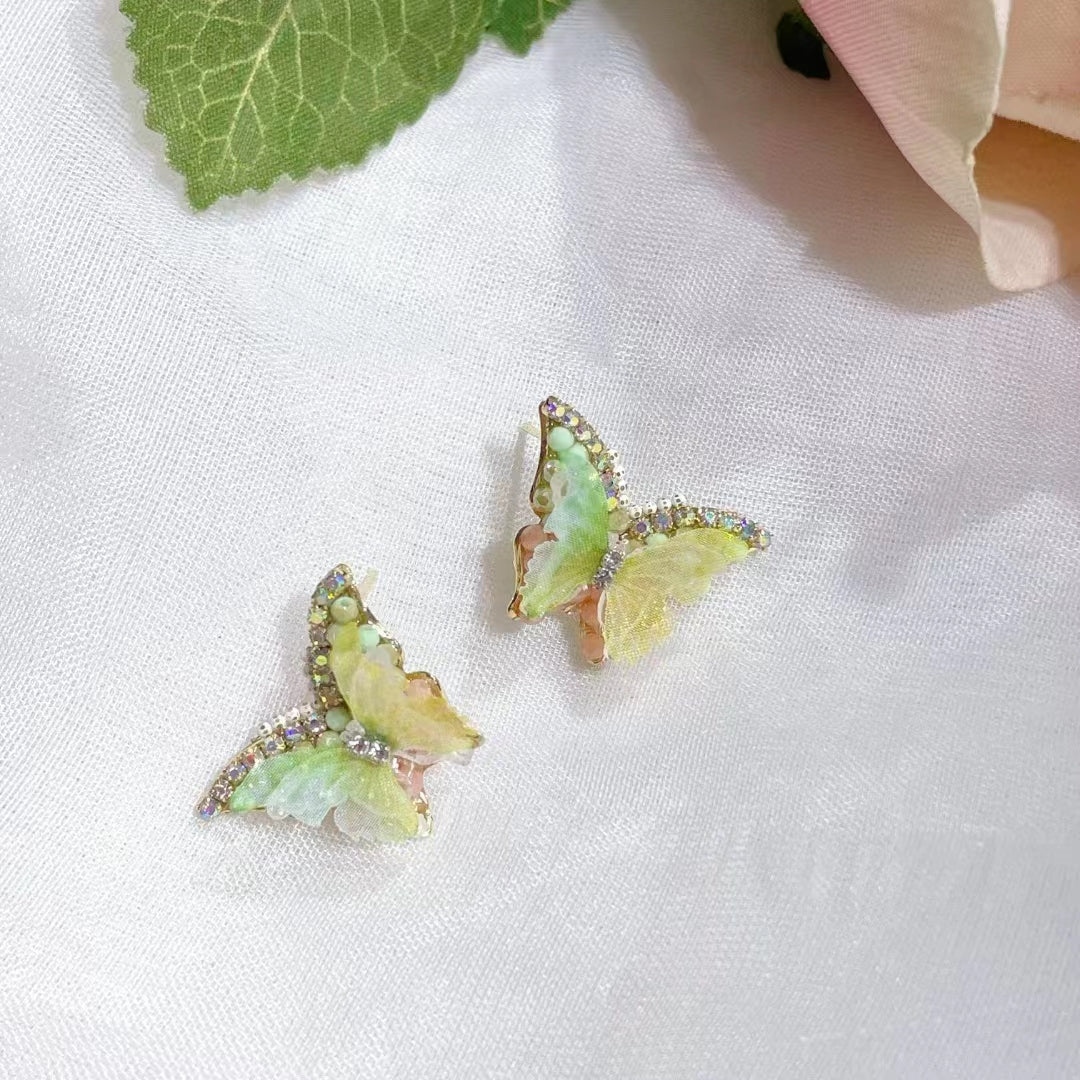 1023 S925 shelian handmade crystal butterfly earrings