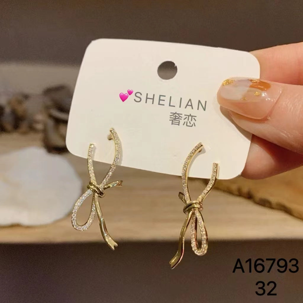 1017 S925 shelian handmade crystal bow hoop earrings