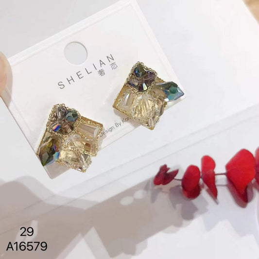 1027 S925 shelian handmade square crystal earrings