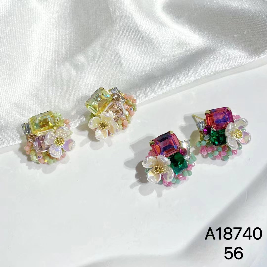 1029 S925 shelian handmade flower crystal earrings