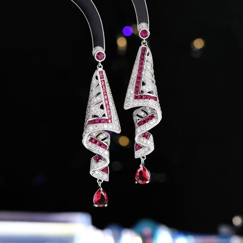 Exquisite S925 Silver Needle Ethnic Earrings with Retro Silk and Jewelry-Style Design