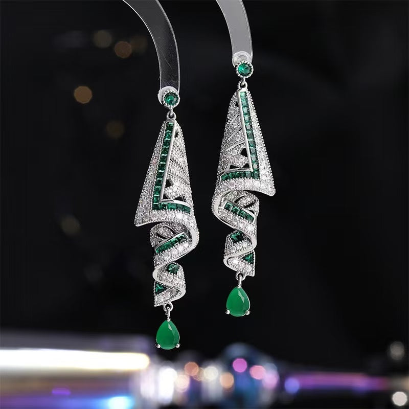 Exquisite S925 Silver Needle Ethnic Earrings with Retro Silk and Jewelry-Style Design