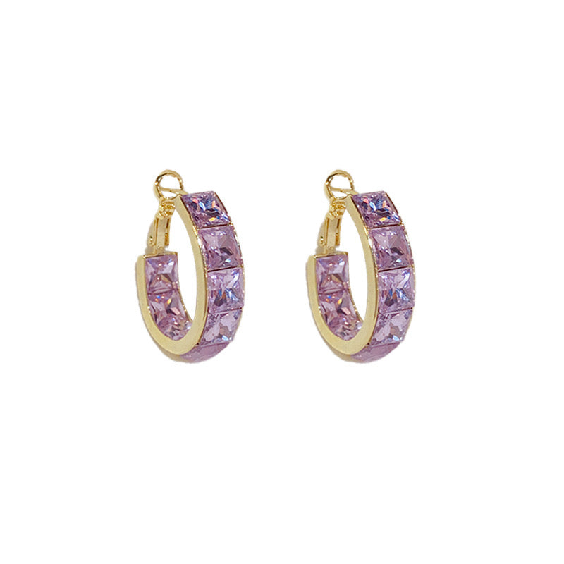 E06 Ultra-flash purple zircon geometric ear studs