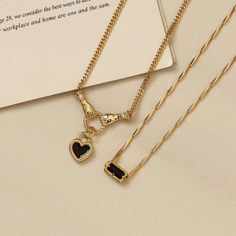 N02 Brass plated 18k gold  necklace zircon inlay enamel necklace