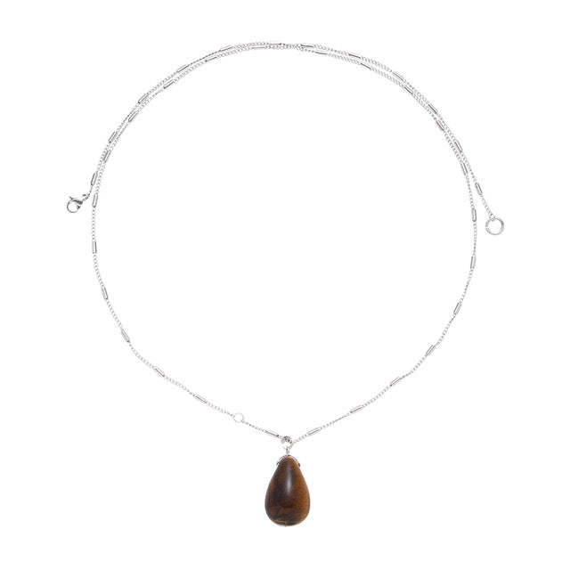 N04 Drop shape tiger's eye + titanium steel necklace