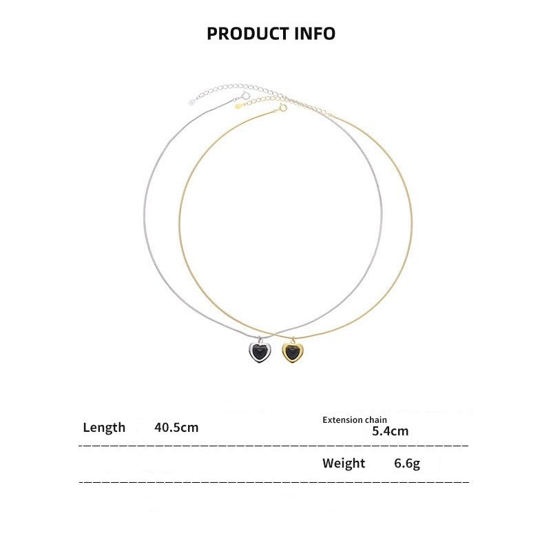 N03 18K gold + black onyx heart shape elegent necklace