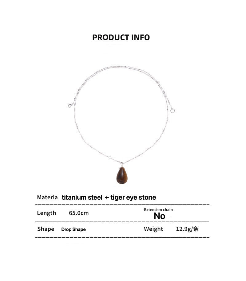 N04 Drop shape tiger's eye + titanium steel necklace