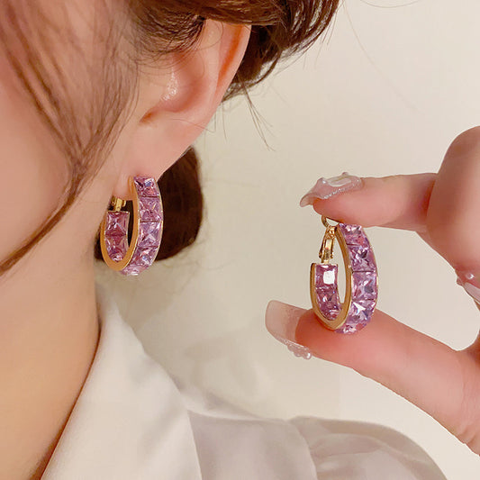 E06 Ultra-flash purple zircon geometric ear studs