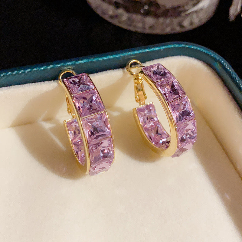 E06 Ultra-flash purple zircon geometric ear studs