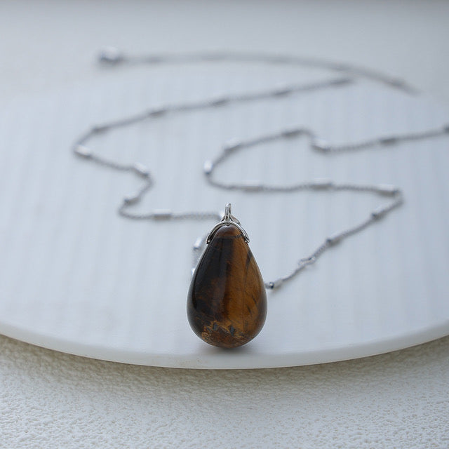 N04 Drop shape tiger's eye + titanium steel necklace