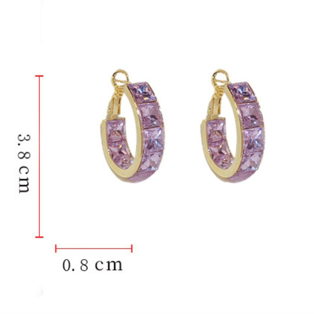 E06 Ultra-flash purple zircon geometric ear studs