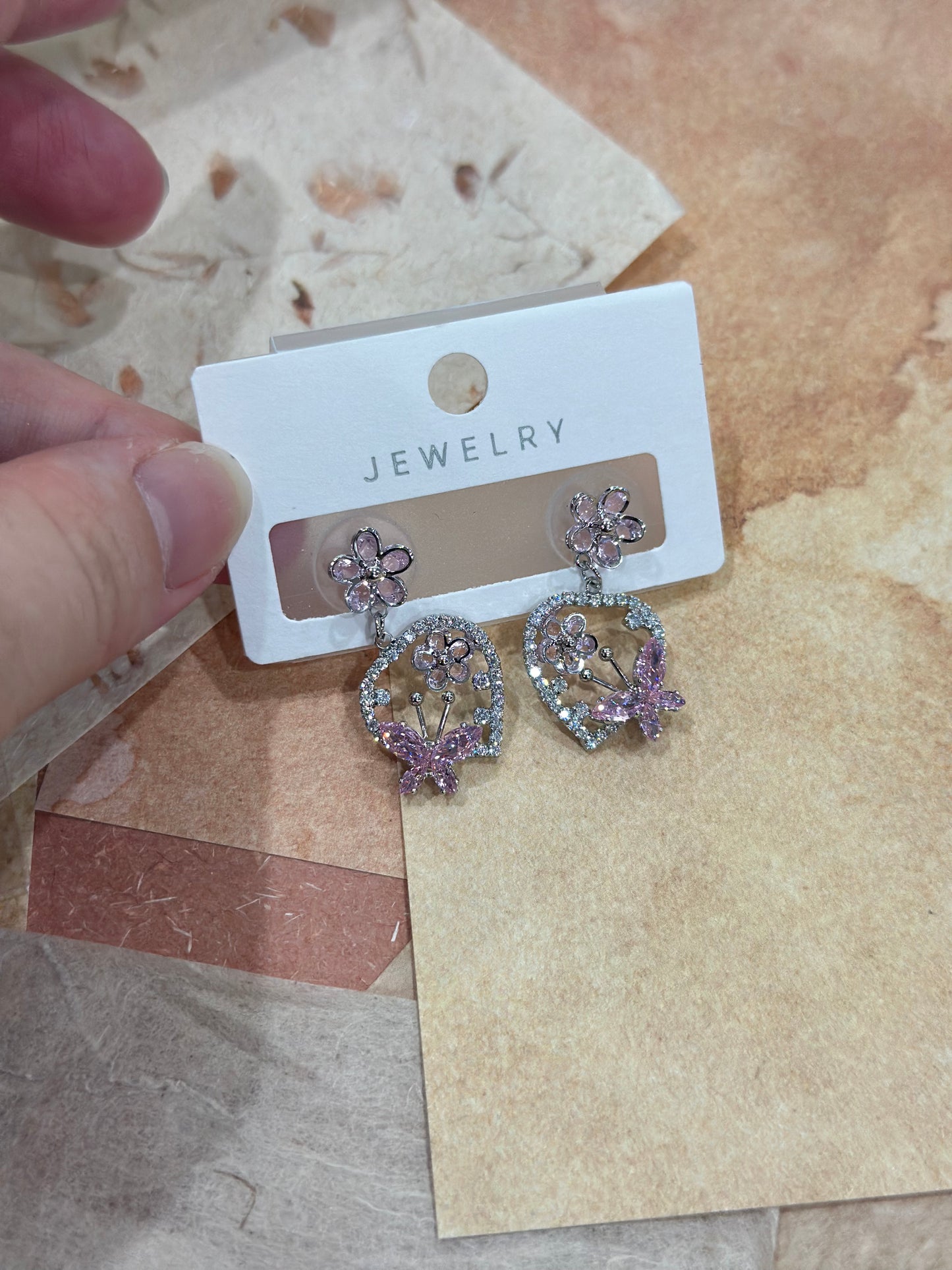 003 S925 butterfly flower basket dangling earrings