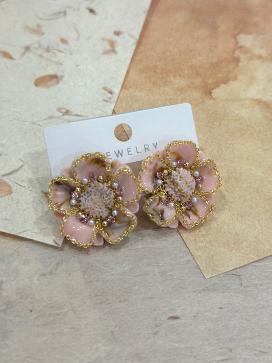 026 S925 shelian handmade pink flower earrings